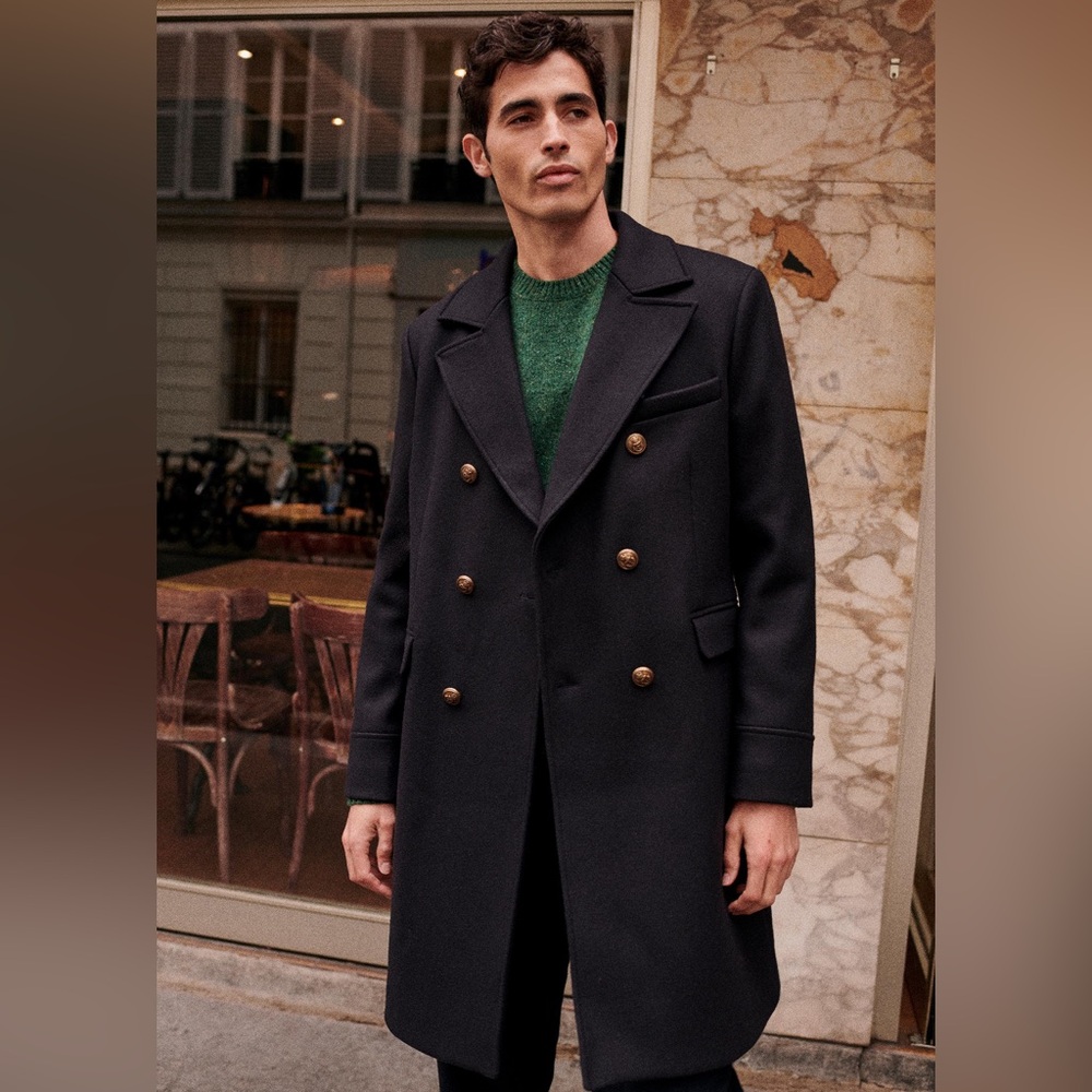 Mens Octobre Sezane Wool Shepherd Manteau Top Coat Like New sz FR 50 LG Sold Out